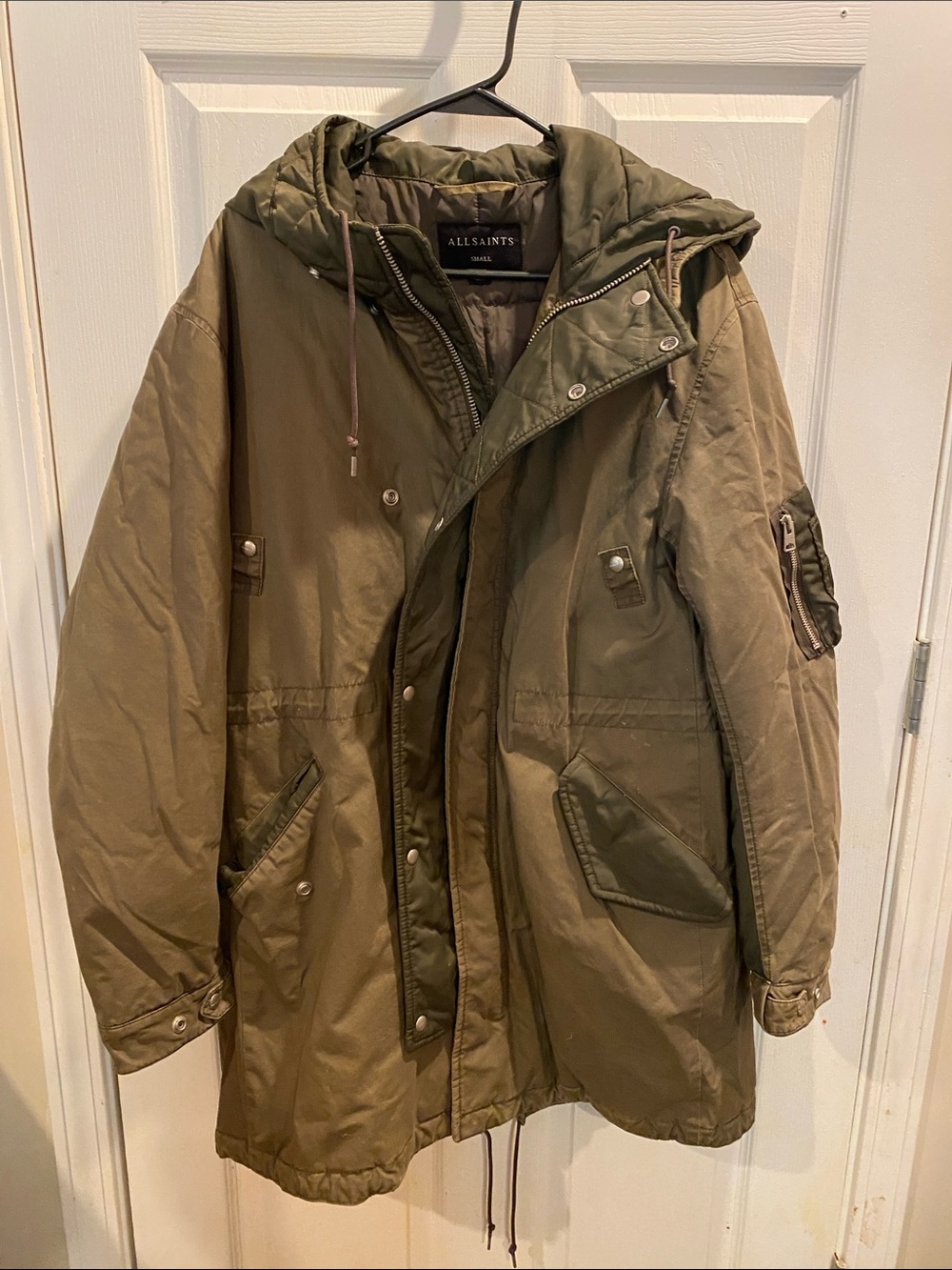AllSaints Men's Olive Green Hooded Field Jacket